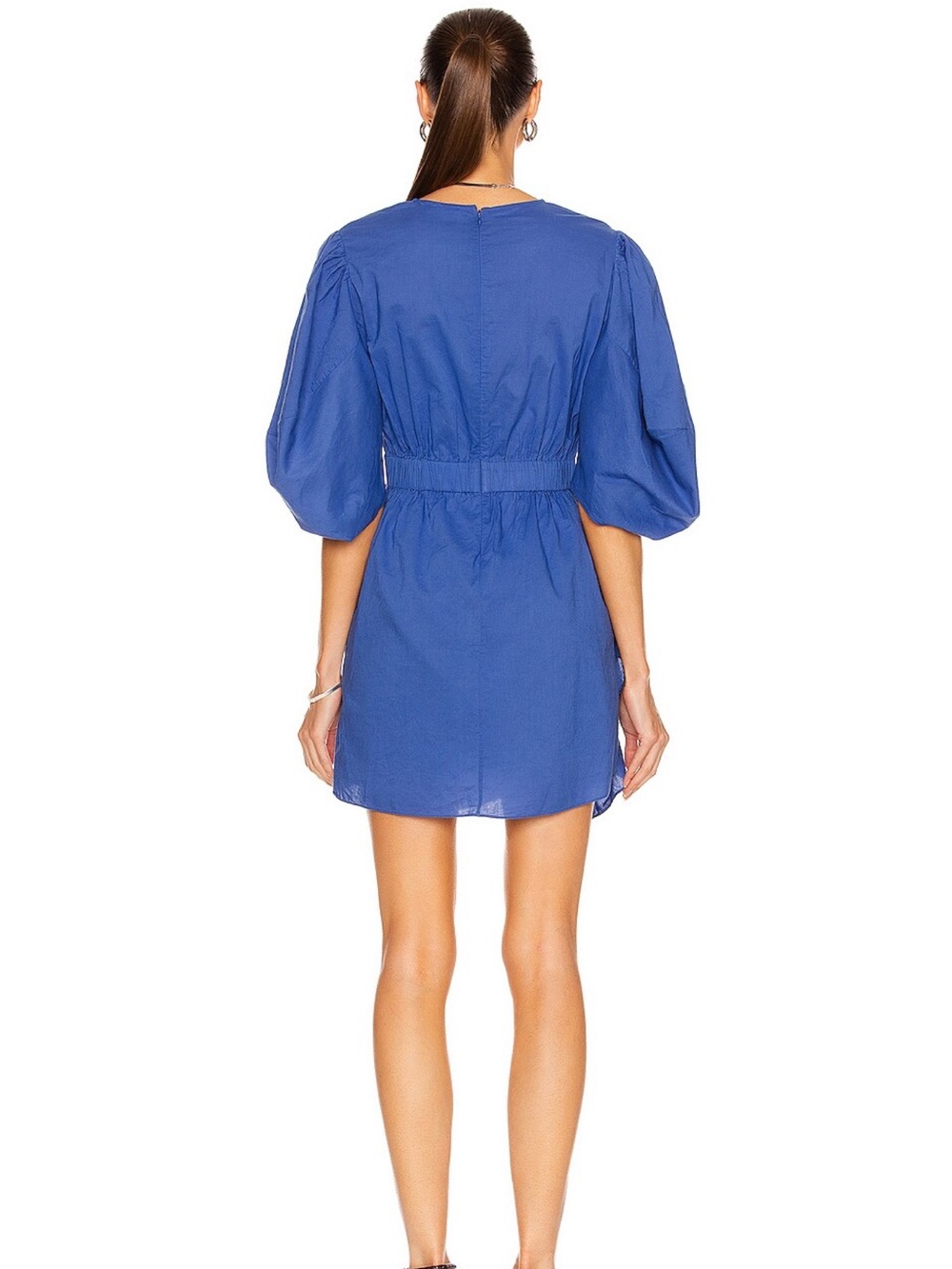 RHODE Cobalt Blue Pia Puff-Sleeve Ruched Mini Dress Size Small - Picture 4 of 8